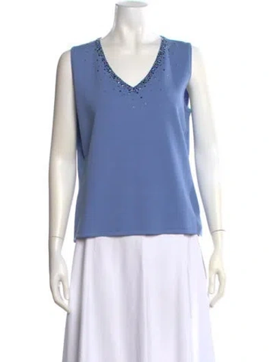 Pre-owned St John V-neck Sleeveless Top In Blue