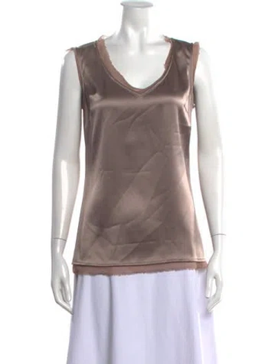Pre-owned St John V-neck Sleeveless Top In Brown