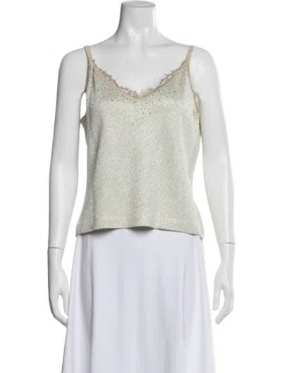 Pre-owned St John V-neck Sleeveless Top In Green
