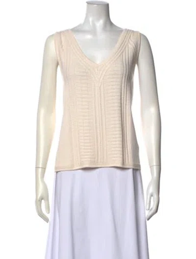 Pre-owned St John V-neck Sleeveless Top In Neutral