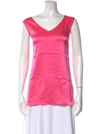 Pre-owned St John V-neck Sleeveless Top In Pink