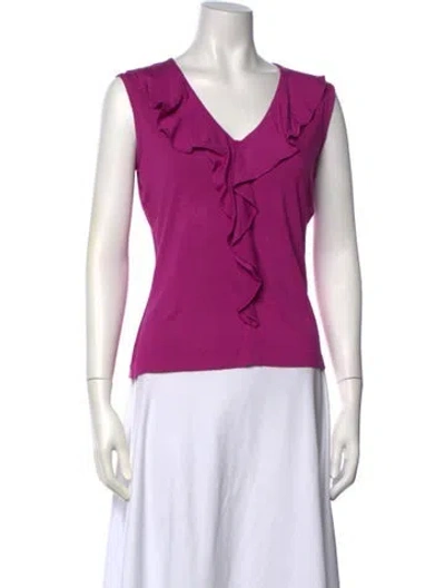 Pre-owned St John V-neck Sleeveless Top In Purple