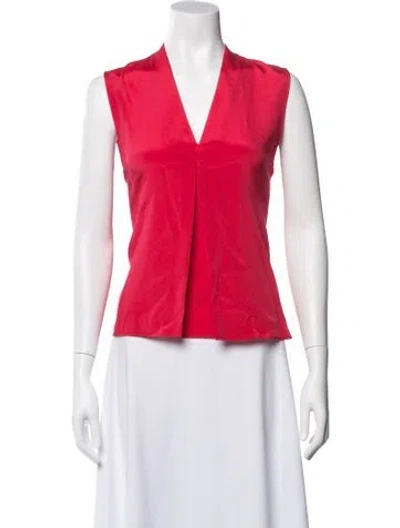 Pre-owned St John V-neck Sleeveless Top In Red
