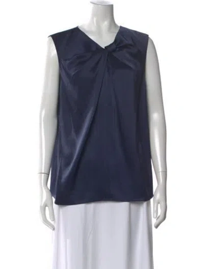 Pre-owned St John V-neck Sleeveless Top W/ Tags In Blue