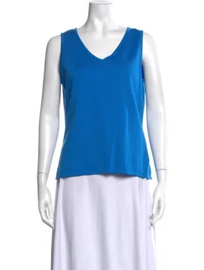 Pre-owned St John V-neck Sleeveless Top W/ Tags In Blue