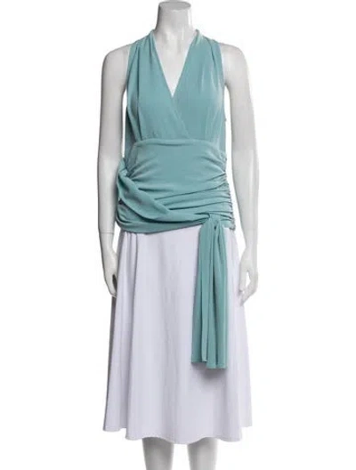Pre-owned St John V-neck Sleeveless Tunic In Blue