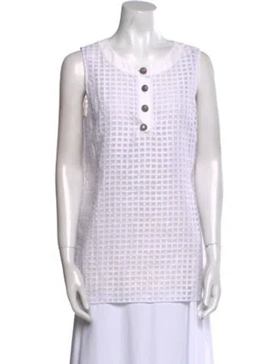 Pre-owned St John V-neck Sleeveless Tunic In White