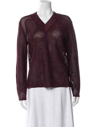 Pre-owned St John V-neck Sweater In Burgundy