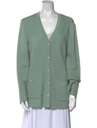 Pre-owned St John V-neck Sweater In Green