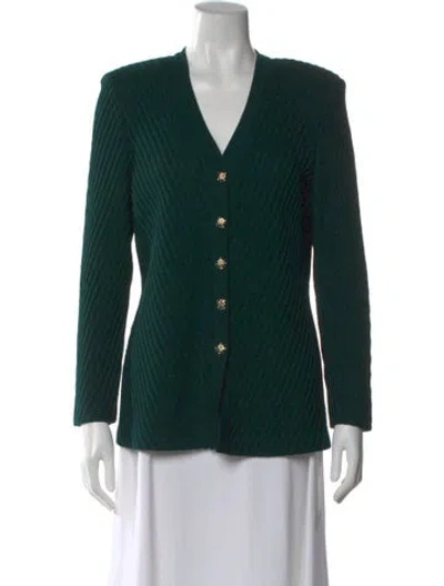 Pre-owned St John V-neck Sweater In Green