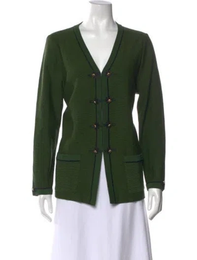 Pre-owned St John V-neck Sweater In Green