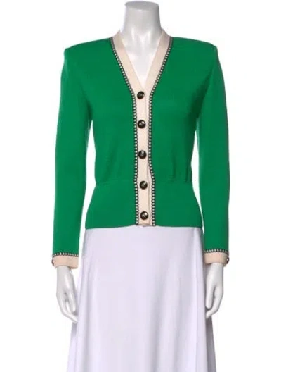 Pre-owned St John V-neck Sweater In Green