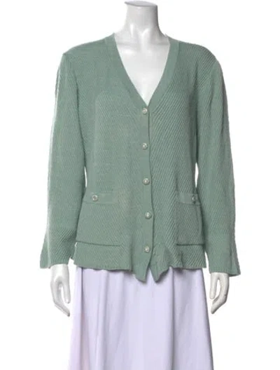 Pre-owned St John V-neck Sweater In Green