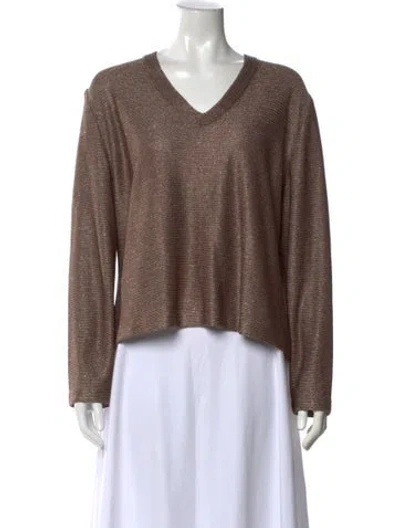 Pre-owned St John V-neck Sweater In Metallic/neutrals
