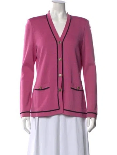 Pre-owned St John V-neck Sweater In Pink