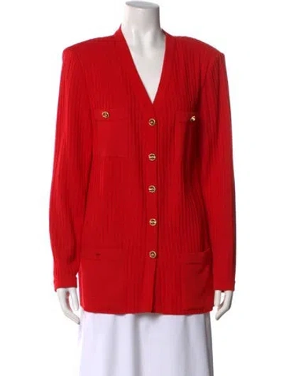 Pre-owned St John V-neck Sweater In Red