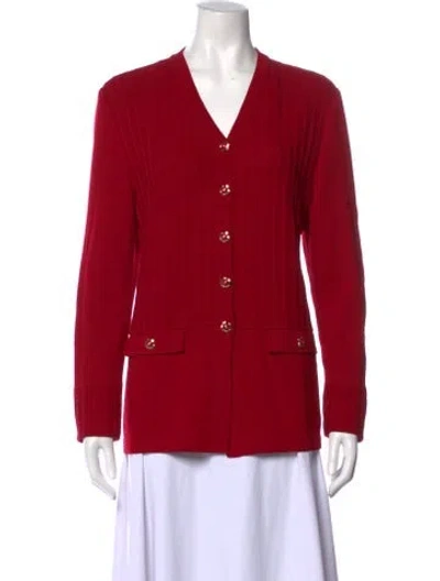 Pre-owned St John V-neck Sweater In Red