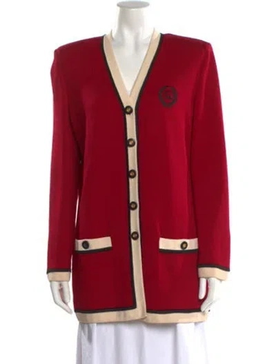 Pre-owned St John V-neck Sweater In Red