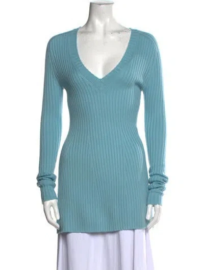 Pre-owned St John V-neck Sweater W/ Tags In Blue
