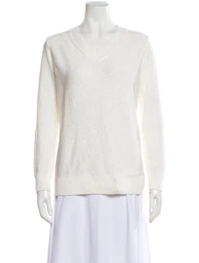 Pre-owned St John V-neck Sweater In White