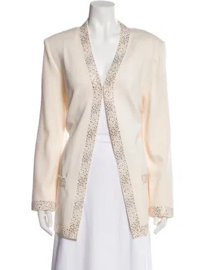 Pre-owned St John V-neck Sweater In White