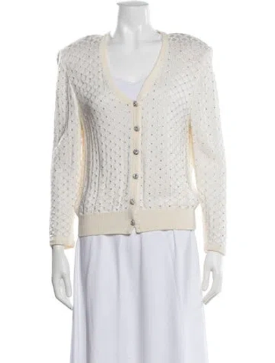 Pre-owned St John V-neck Sweater In White