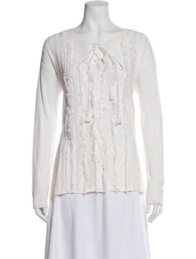 Pre-owned St John V-neck Sweater In White