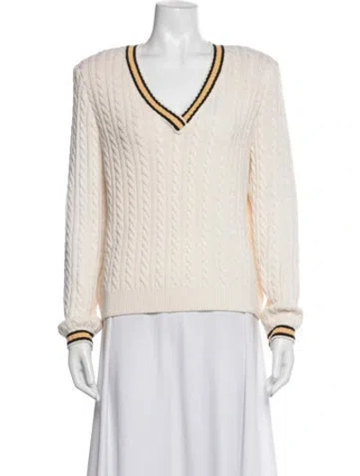 Pre-owned St John V-neck Sweater In White
