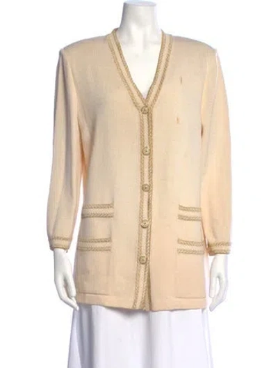Pre-owned St John V-neck Sweater In White