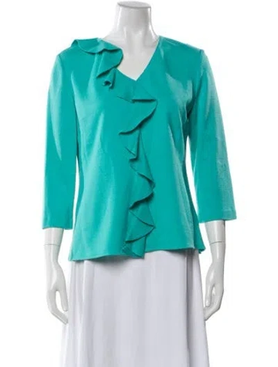 Pre-owned St John V-neck Three-quarter Sleeve Blouse In Blue