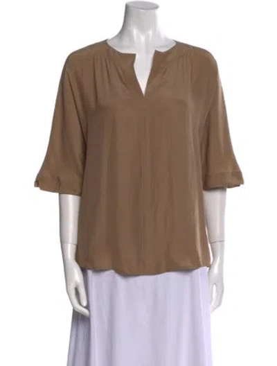 Pre-owned St John V-neck Three-quarter Sleeve Blouse In Neutral