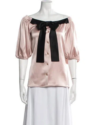 Pre-owned St John V-neck Three-quarter Sleeve Blouse In Pink