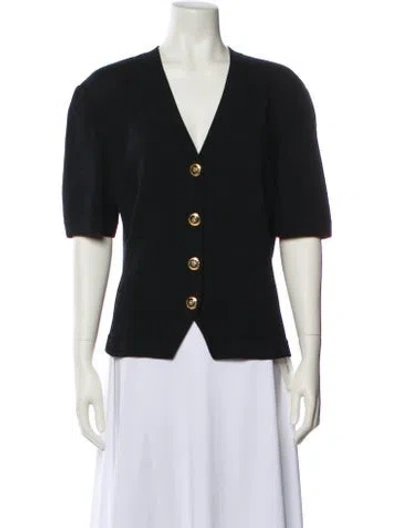 Pre-owned St John V-neck Three-quarter Sleeve Polo In Black