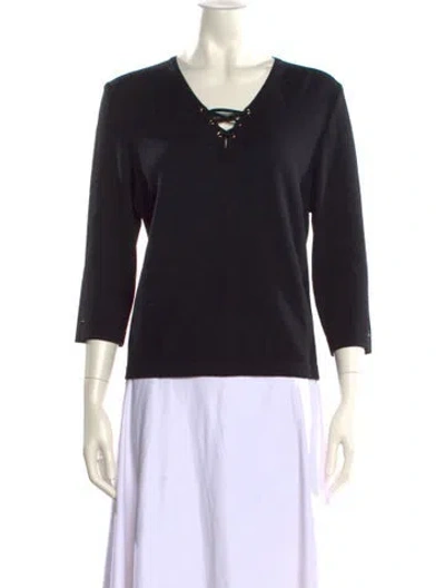 Pre-owned St John V-neck Three-quarter Sleeve Top In Black