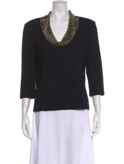 Pre-owned St John V-neck Three-quarter Sleeve Top In Black