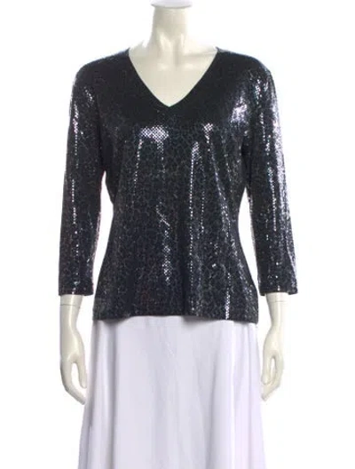 Pre-owned St John V-neck Three-quarter Sleeve Top In Black