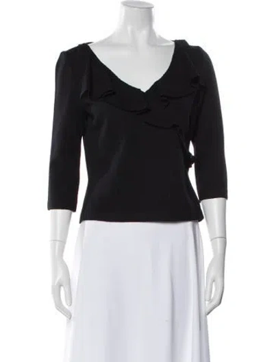 Pre-owned St John V-neck Three-quarter Sleeve Top In Black