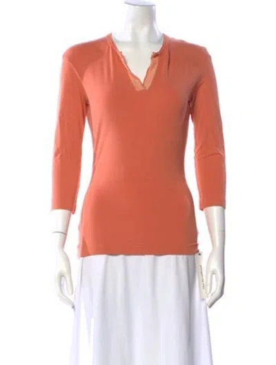 Pre-owned St John V-neck Three-quarter Sleeve Top In Orange