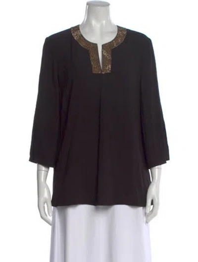 Pre-owned St John V-neck Three-quarter Sleeve Top W/ Tags In Black
