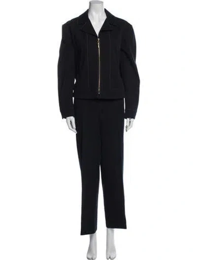 Pre-owned St John Whipstitch Trim Pantsuit In Blue