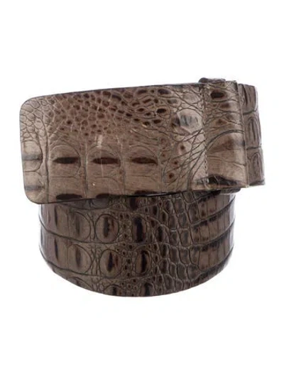 Pre-owned St John Wide Crocodile Belt In Brown/neutrals
