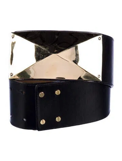 Pre-owned St John Wide Leather Waist Belt In Black