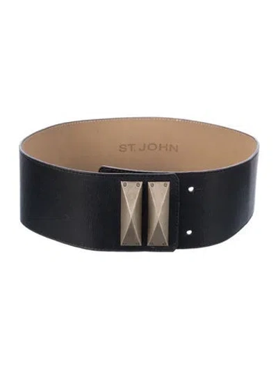 Pre-owned St John Wide Leather Waist Belt In Black