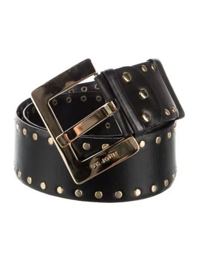 Pre-owned St John Wide Leather Waist Belt In Black/gold
