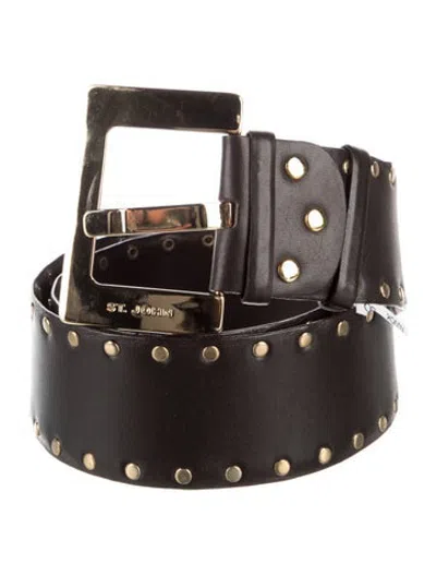 Pre-owned St John Wide Leather Waist Belt In Brown/gold