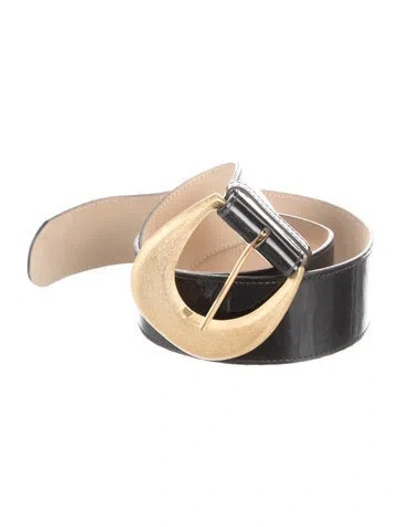 Pre-owned St John Wide Patent Leather Waist Belt In Black