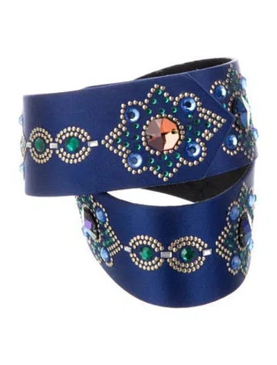 Pre-owned St John Wide Satin Waist Belt In Blue