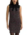 St John Window Pane Tweed Mixed Media Dress In Black/haute Red/pearl Multi