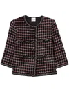 St John St. John Collection Windowpane Check Mixed Media Crop Jacket In Black