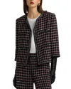 St John Windowpane Tweed Jacket In Black/haute Red/pearl Multi